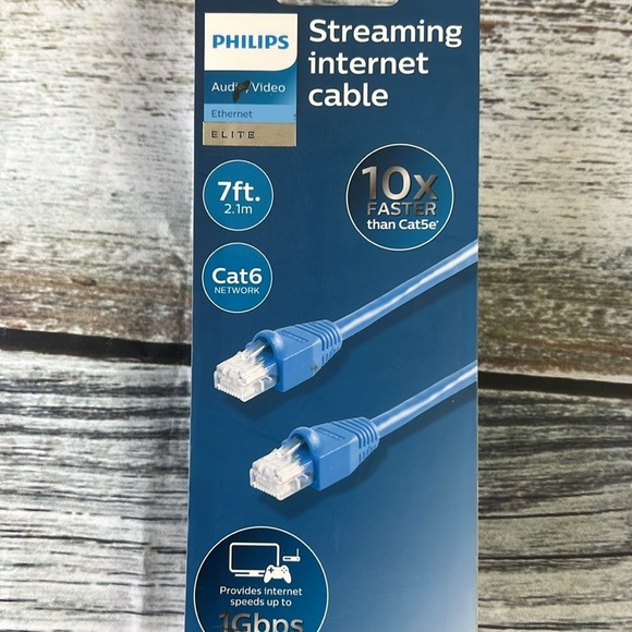 Philips Blue Streaming Internet Cable Cat-6 Network Size ( 7ft. / 2.1m ) - Picture 2 of 5